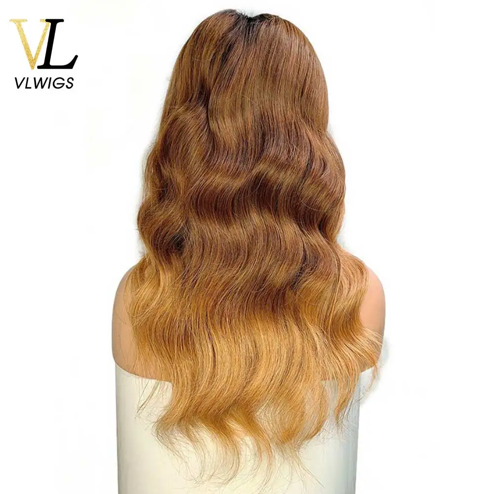 VLwigs Omber Blond 13x4 парик фронта шнурка предварительно выщипанный бразильский Remy объемная волна выделяет коричневые человеческие волосы парики с детскими волосами VL60