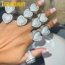 2021 New Gold Silver Color Big Heart Ring 5A CZ Micro Pave Cubic Zircon Ring Full Iced Out Bling Hip Hop Punk Men Women Jewelry