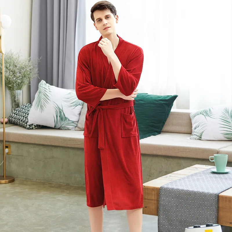 Одежда для сна халат Baju халат для пар Женская однотонная Пижама-кимоно полотенце халат салон красоты плюс размер ночная зима утреннее платье - Цвет: Wine Red Man