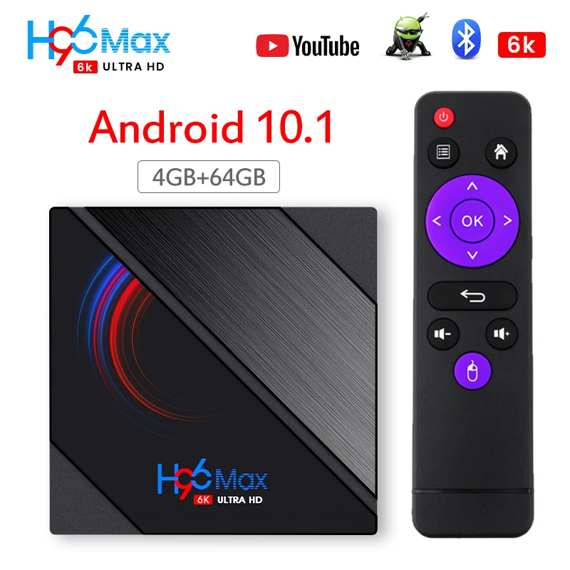H96 Max Смарт ТВ приставка Android 10 1 двойной WI FI цифровой 1080P HD сетевой экран RK3318 4 Гб 64