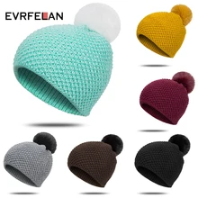 Evrfelan, зимняя женская шапка с помпонами, зимняя женская шапка, вязаные шапочки, шапка, шапка, толстые женские шапочки
