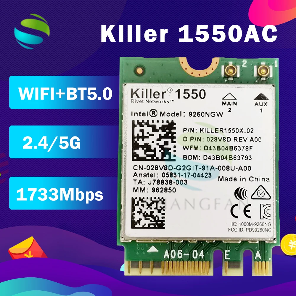 Для Killer 1550 Intel 9260 9260NGW NGFF 1730 Мбит/с WiFi + Bluetooth 5 0 802.11ac Card | Компьютеры и офис