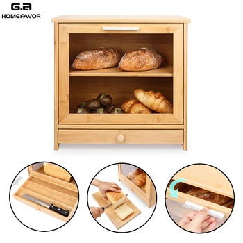 

Bamboo Bread Box With Cutting Board Detachable Storage Bin Boxes Big Food Container Drawer Factory Customized Kitchen Organizer