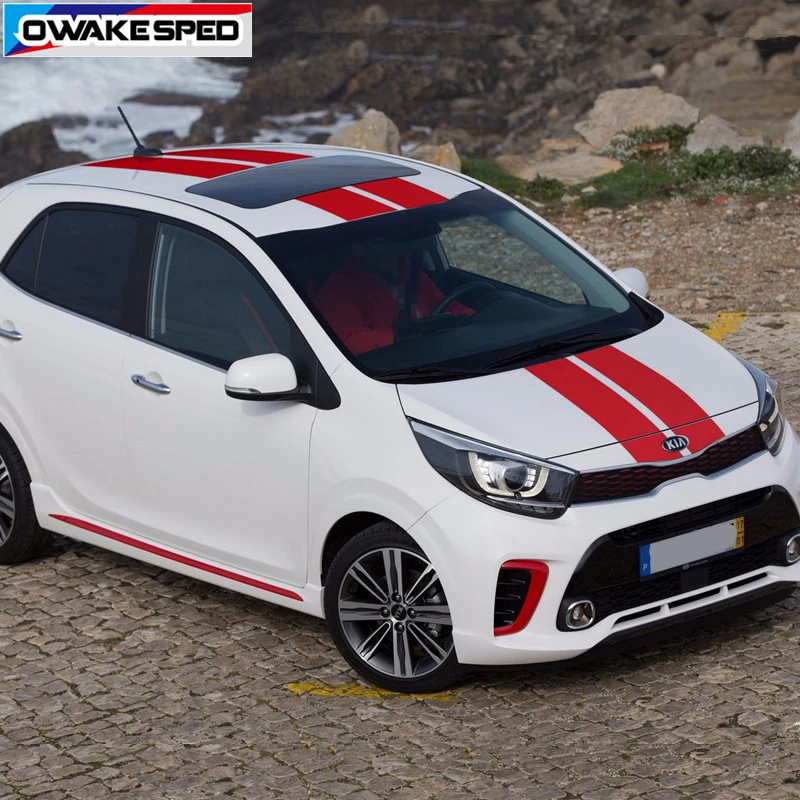 Гонки Стайлинг Авто тела декора Стикеры для KIA Picanto Morning Мода капот для задней двери, крыши виниловая наклейка на автомобиль Спорт