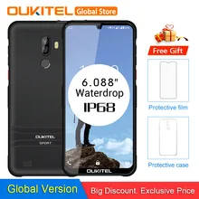 OUKITEL Y1000 6,08" Android 9,0 IP68 в виде капли воды, 19,5: 9 MT6580P 2 Гб оперативной памяти, 32 Гб встроенной памяти, 3600 мА/ч, Fingerprint смартфон 5 V/1A мобильного телефона