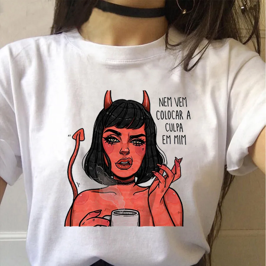 Женская футболка с надписью Devil летняя свободная коротким рукавом в стиле