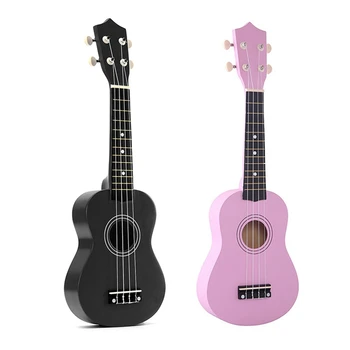 

2 Set 21 Inch Soprano Ukulele 4 Strings Hawaiian Guitar Uke + String + Pick for Beginners Kid Gift(Pink) & (Black)
