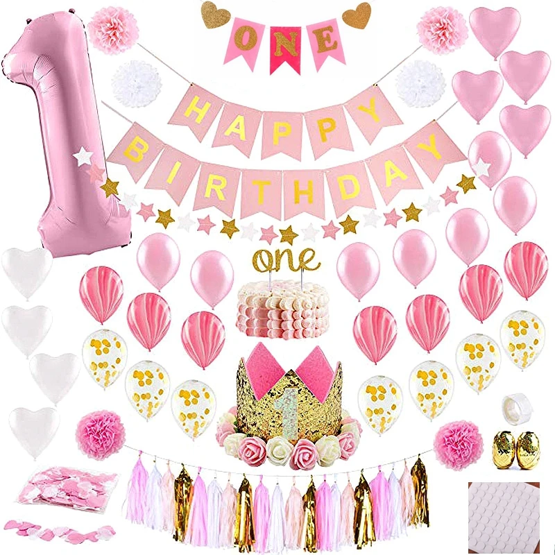 Детский душ 1 день рождения пол раскрыть баллоны розовый девушка номер первые