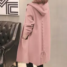 

Plus Size Women's Hooded Cardigan Coat 2020 Autumn Winter Korean Loose Thicken Warm Lady Mid-Length Knitted Tops 5XL Pull Femme