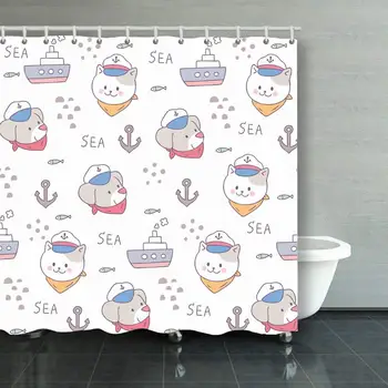 

Cute Seamless Pattern Colorful cat Dog Animals Wildlife Adorable Animals Wildlife Shower Curtain Polyester Fabric Bathroom Decor