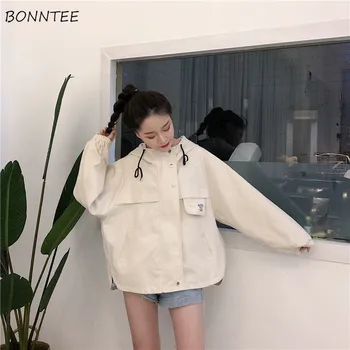

Jackets Women Loose Casual Trendy Korean Style Hooded All-match Simple Womens Clothing Solid Color Harajuku Spring Students Chic