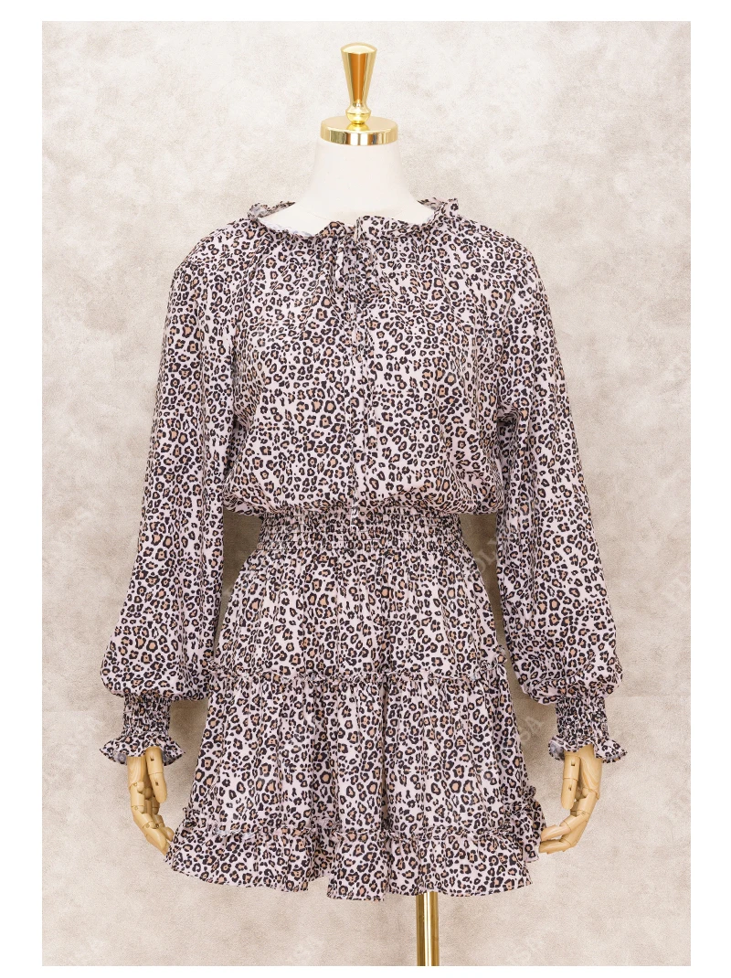 Sexy Leopard Print Ruffle Swim Suit Cover-ups Elegant Pleated Tassel Collect Waist Summer Dress Tunic Women Beach Cover Up A455