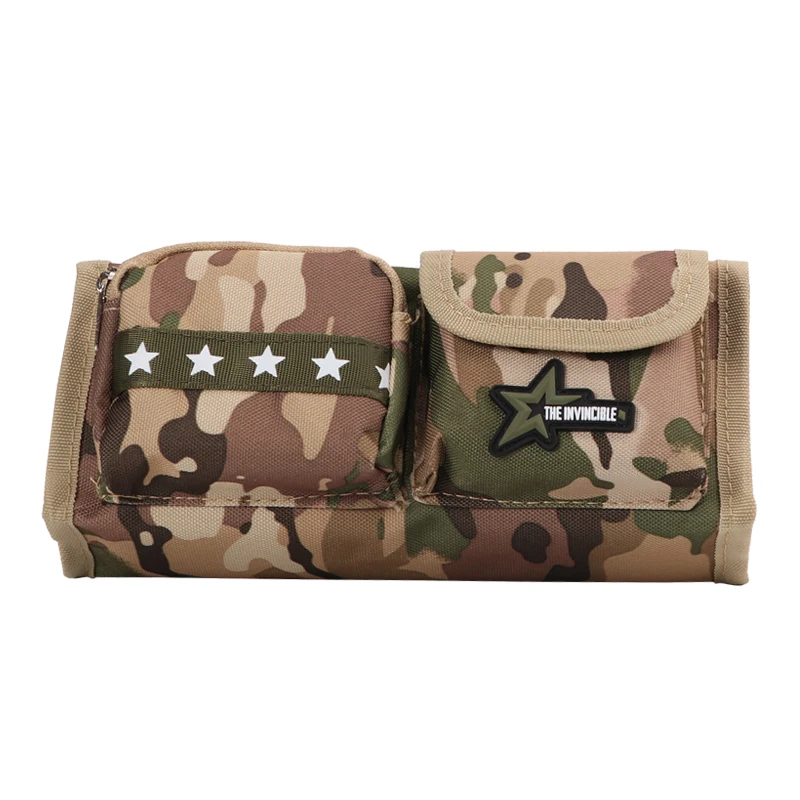 Cool camouflage multi pocket high capacity durable star zipper oxford army pencil case for boy - Цвет: army yellow