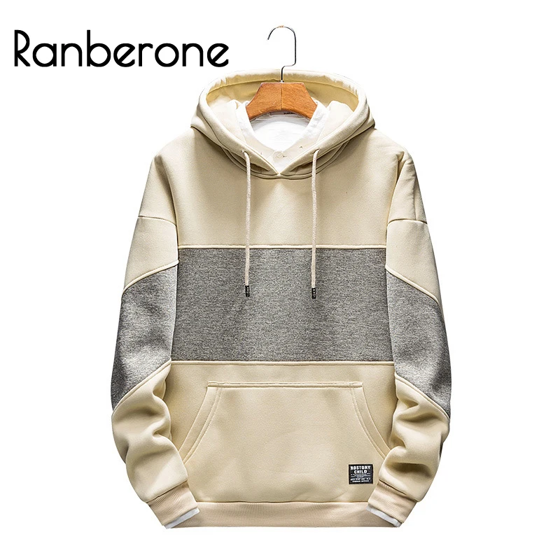 Ranberone,, Брендовые мужские толстовки, весна-осень, модная повседневная Уличная одежда с длинным рукавом, лоскутные толстовки с капюшоном