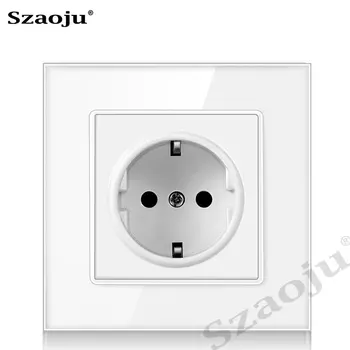 

Szaoju wall socket German standard socket four colors Crystal tempered glass panel 86*86mm AC 110 -250V power socket 16A 2100ma