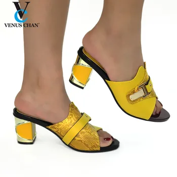 

Summer Woman Shoes Slippers Basic PU Concise Shallow Square heel Slip-On Outside Square Toe size 38-43