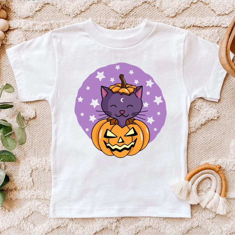 

Fashion Children'S Tshirts Pumpkin Cat Halloween Cartoon Print Boys T-Shirts Cute Girls T Shirts For Kids Halloween Dress Costum