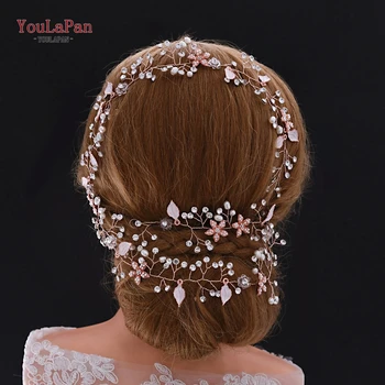 

YouLaPan HP268 Rose gold Leaf Flowers Wedding Headbands for Bride rhinestone Bridal Headpiece Hair Jewelry Accessories