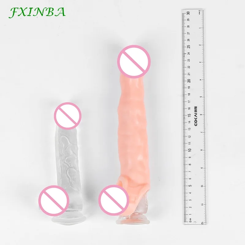 FXINBA Large Penis Extender Sleeve Reusable Comdom Delay Ejaculation Penis Sleeve Dick Male Dildo Enlargers