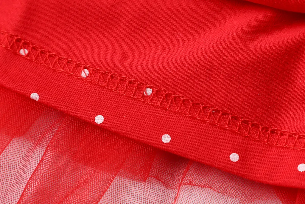 Красное платье в горошек с длинными рукавами для маленьких детей рождественское платье из тюля с вырезом лодочкой для маленьких девочек детская одежда