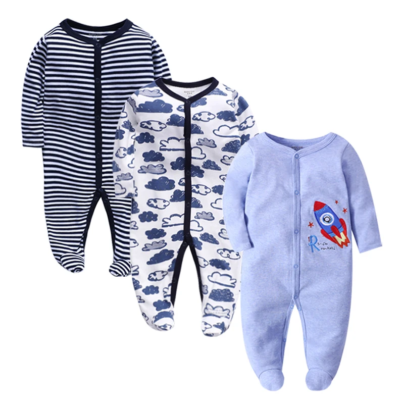 Winter Soft and Comfortable Baby Clothes 100% cotton Black Stripped Baby Sleepwear Climb Clothing Footies