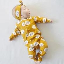 Комплект из 2 предметов, Одежда для младенцев детский хлопковый комбинезон+ повязка на голову, комбинезон с длинными рукавами для маленьких мальчиков и девочек, белый узор в виде облака