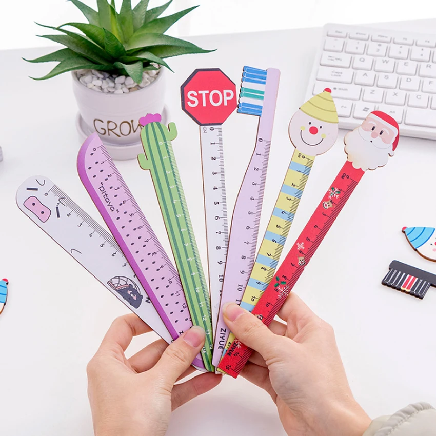 

1pc/lot Korean Santa Clown Cactus Cartoon Shape Wooden Ruler 15cm Student Novelty Item Kawaii Gift Office School Supplies