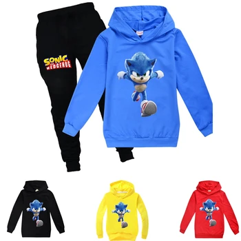 

Spring Cartoon Sonic Print Hoodies Sweatshirt Trousers Set Autumn Boys Girls Children Long Sleeve T-shirt Pullover Hooded Tops