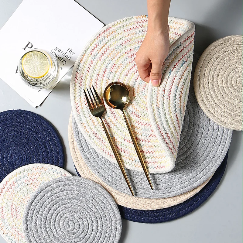 1pc Round Placemat Coaster Table Mat Cotton Linen Knitting Bowl Insulation Pad Non Slip Place Mat Kitchen Accessories Decoration 1pc Round Placemat Coaster Table Mat Cotton Linen Knitting Bowl Insulation Pad Non Slip Place Mat Kitchen Accessories Decoration