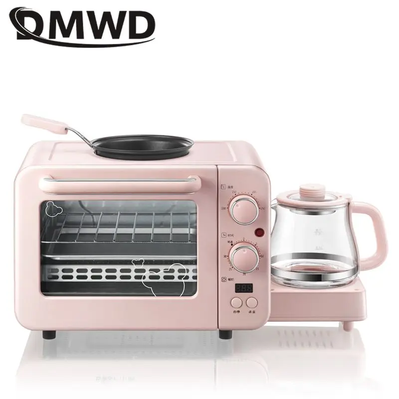 DMWD 3 In 1 Electric Breakfast Machine Toaster Oven Home Coffee Maker Milk Warmer Pizza Egg Tart Oven Frying Pan Bread Maker