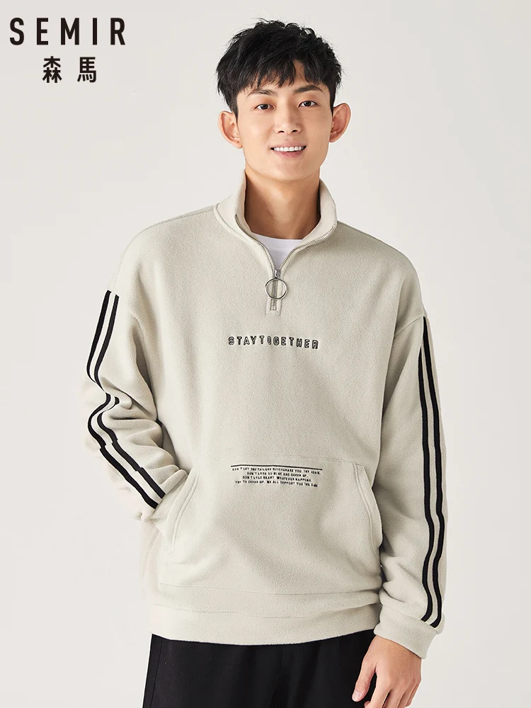 

SEMIR Winter 2019 new tide brand sweatershirt men personality half zipper embroidery hoodies Korean version loose shirt male