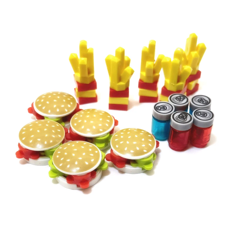 

MOC 15Pcs Fast Food Drink Burger Combo Set Building Blocks Hamburger Fries Can Cola Bricks Model DIY Educational Kids Gifts Toys