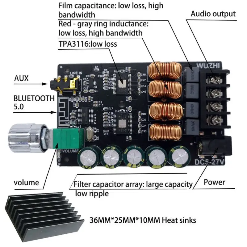 Hi-Fi 100WX2 TPA3116 Bluetooth 5,0 высокомощный цифровой усилитель стерео плата усилитель Amplificador домашний кинотеатр и Прямая поставка