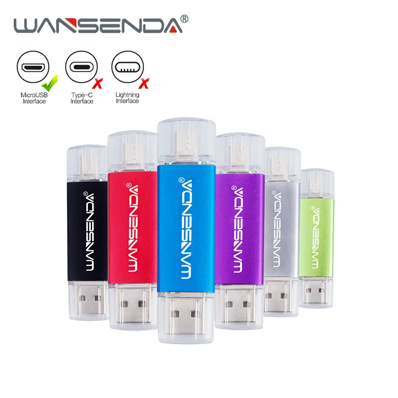 Wansenda OTG Usb Flash Drives 4GB 8GB 16GB 32GB 64GB 128GB 256GB metal case Pendrives Dual Pen Drive for Smartphone android/PC