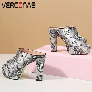 

VERCONAS Woman Pumps Fashion Woman Sandals Brand Design Summer Genuine Leather Elegant SquareToe Square High Heels Shoes Woman