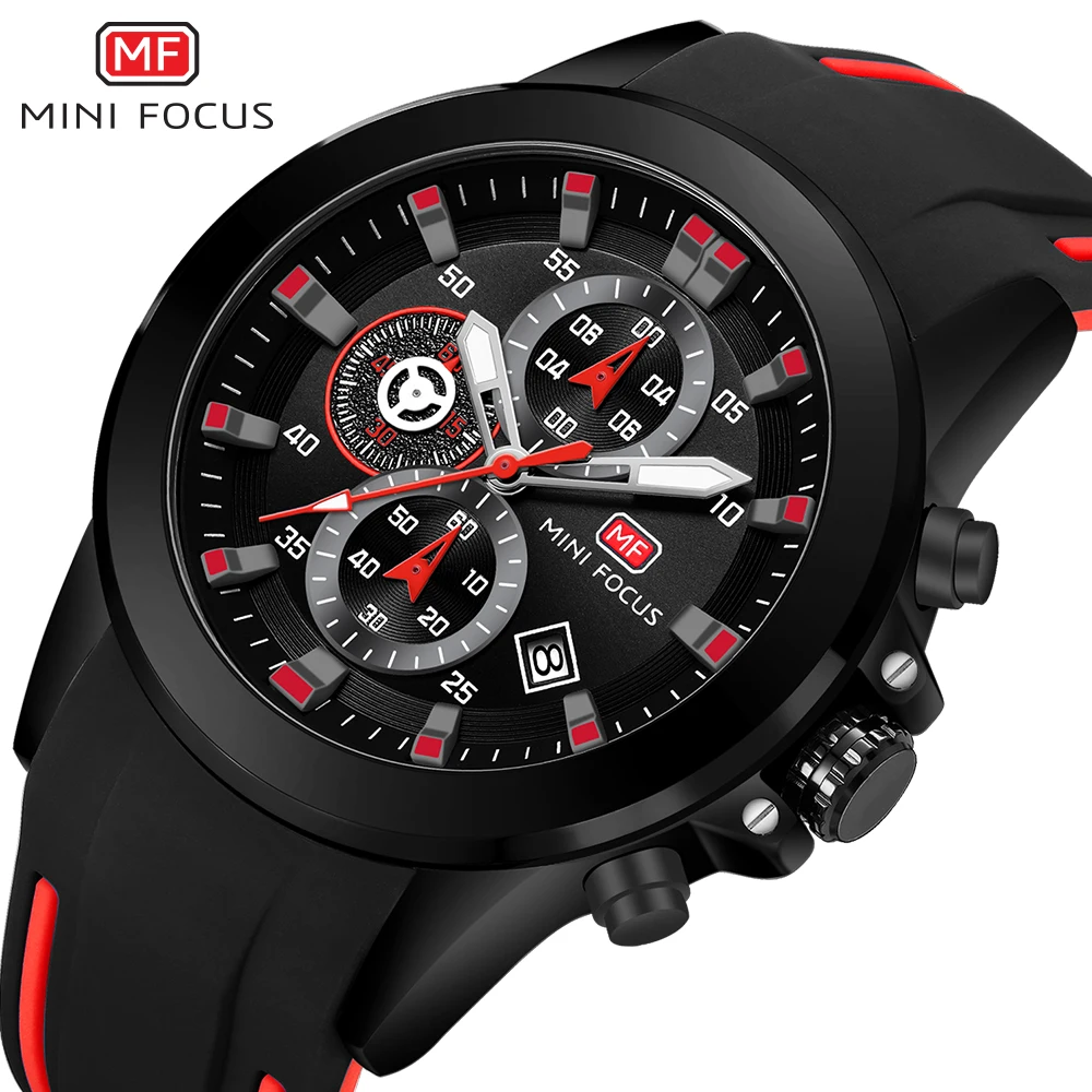 

MINI FOCUS Army Watches Men Silicone Strap Chronograph Quartz Watch Luxury Sports Wristwatch Top Brand Relogios Masculino 0287