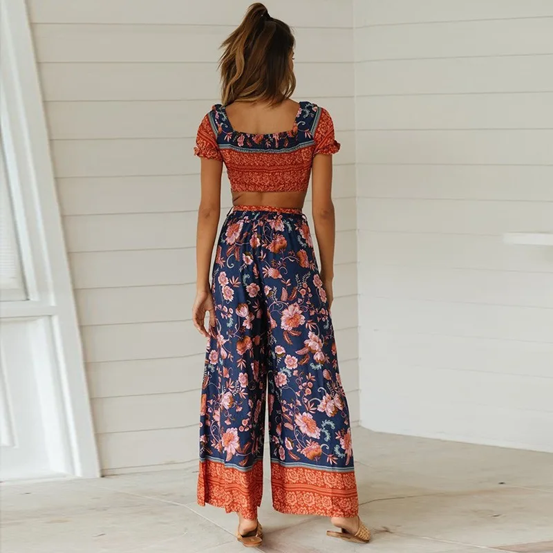 Foridol boho Цветочный принт женские наборы 2020 летние пляжные широкие брюки костюмы