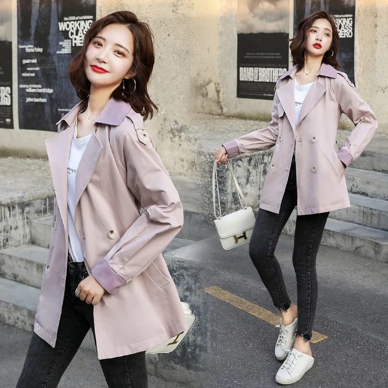 

Fashion Elegant Fold-down Collar Long Sleeve Double Breasted Waist Hugging Simple 2019 Autumn Trench Coat