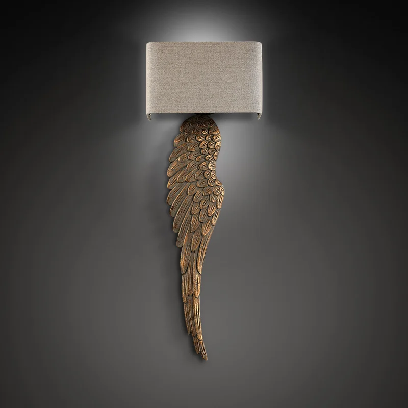 

American style living room hotel bedroom wall lamp modern simple bedside wall light creative corridor wing fabric light fixture