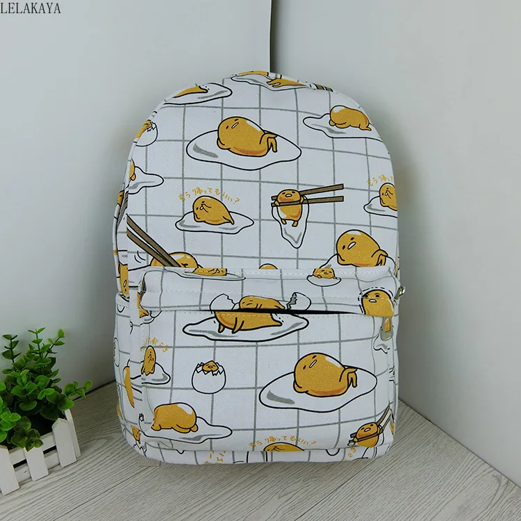 Cartoon Cat Yellow Gudetama Lazy Egg Student Shoulder Bags Action Figure Printed Canvas Kids Fashion School Backpack gifts New