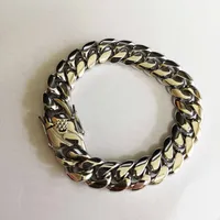Top Quality 316L Stainless Steel Miami Curb Cuban Chain Link Men Bracelet Dragon Lock Clasp Hip Hop Women Silver Plated Jewelry 1