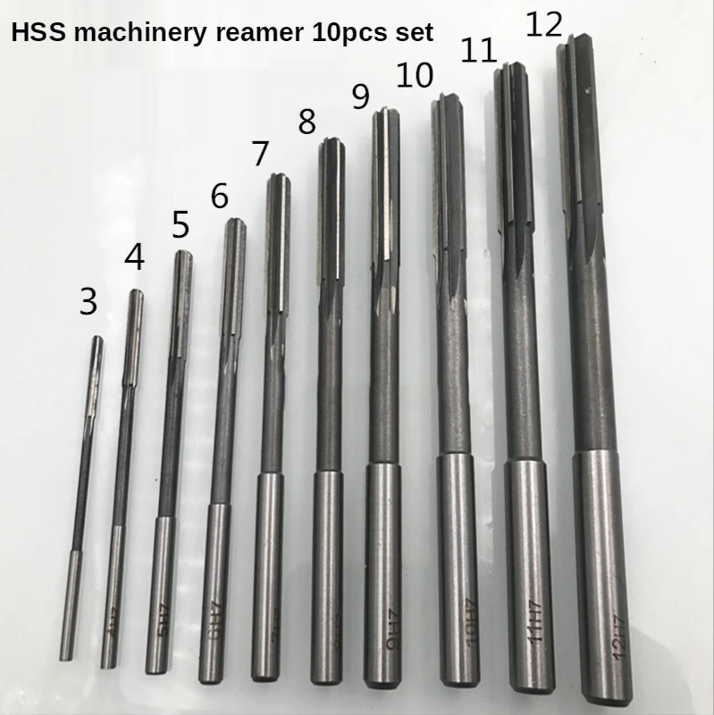 Cutting Tools Hand Reamer 1 set Machinery Reamer HSS High Speed Steel Straight Shank Reamer Set 3-4-5-6-7-8-9-10-11-12H7H8 3