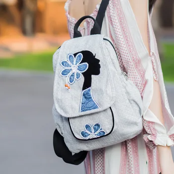 

National wind original backpack canvas new small backpack literary fan Dai girl back bag