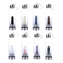 Natural Quartz Crystal Point Energy Water Bottle Healing Obelisk Wand Elixir Crystal Glass Infuser Decor Supplies