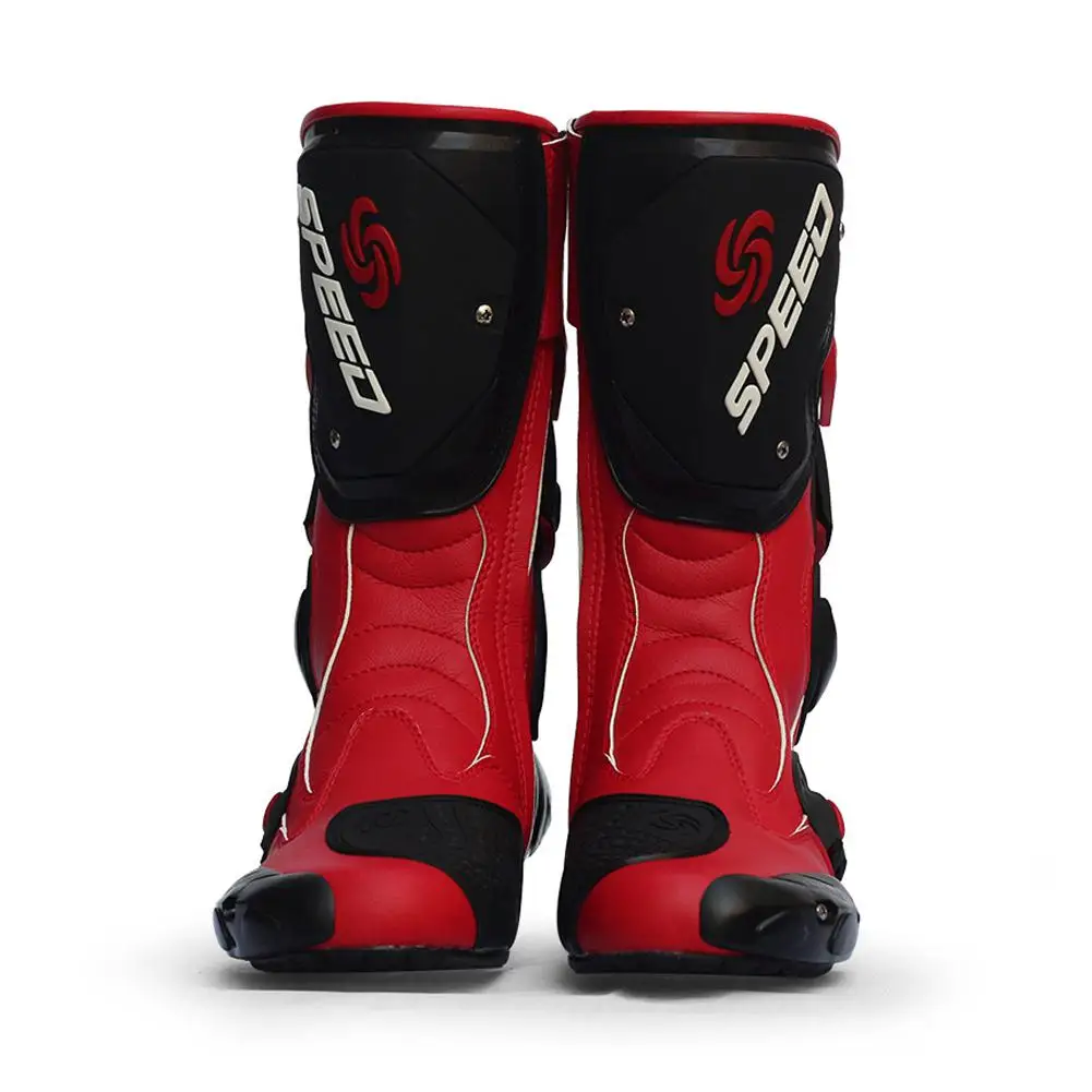 Pro-biker/кожаные ботинки; скорость; Высота до середины икры; Защитные шестерни; профессиональные ботинки для мотогонок; ботинки для мотокросса; мотоциклетная обувь - Цвет: Red 43