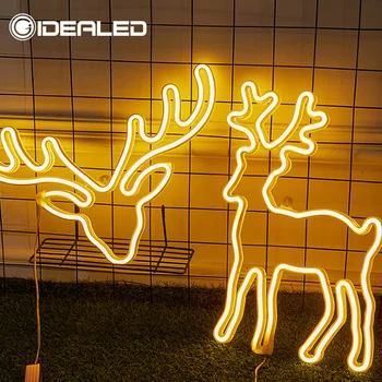 

Deer LED night lamp modeling Warm white lights flamingo led decorative night light Christmas lights round base neon lights