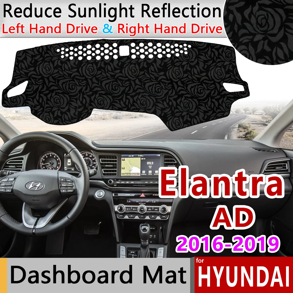 

for Hyundai Elantra 2016 2017 2018 2019 AD Avante Anti-Slip Mat Rose Pattern Dashmat Dashboard Cover Pad Car Accessories Cape
