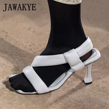 

New Padded Leather White High Heel Sandals Women Strappy heels Summer ladies Shoes Brand Women party Sandals sandalias mulheres