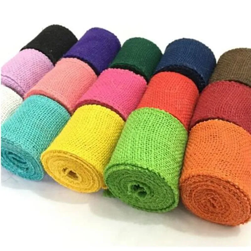 Cheap 2M width 6cm Colorful Natural Jute Burlap Ribbon Jute Fabric Roll Hessian Ribbon Trims Tape Rustic DIY Wedding Par AA8043