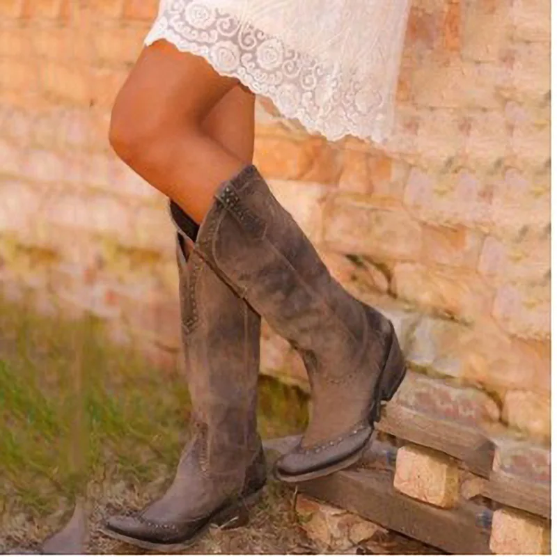 Bohemian™ Cowboy Boots For Wedding Mid Calf Western Boots Retro Boots For Bride